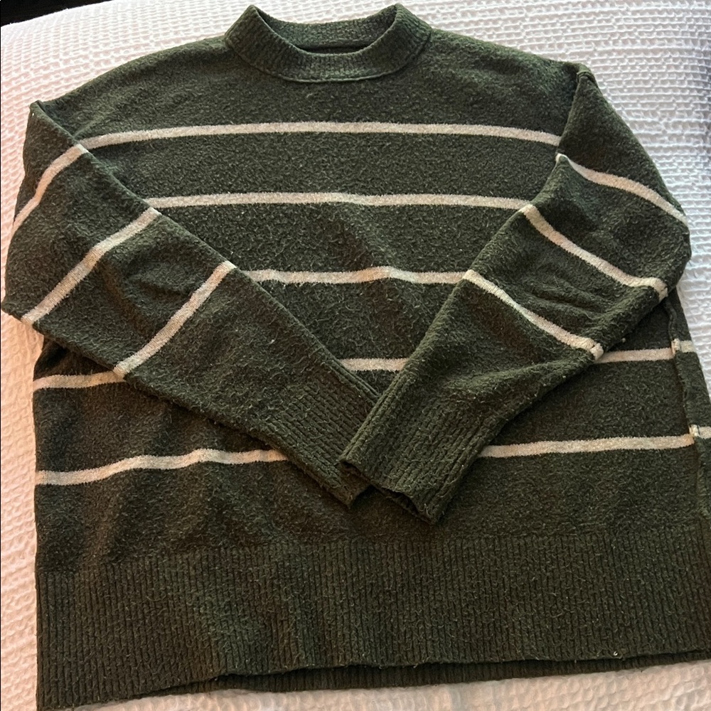 Aerie Women's Olive Striped Crewneck Sweater, XXS